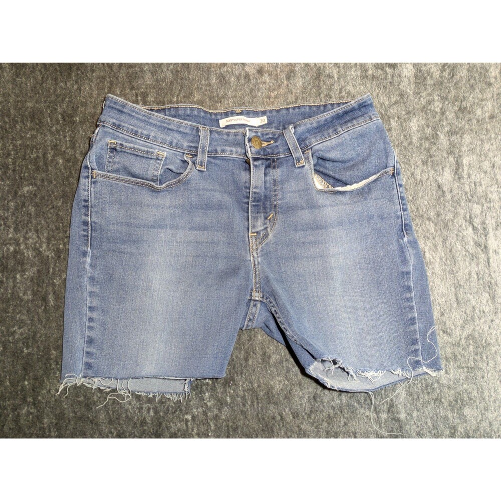 Levis 535 Super Skinny Cutoff Jean Shorts Raw Hem Light Wash Grunge Size 30